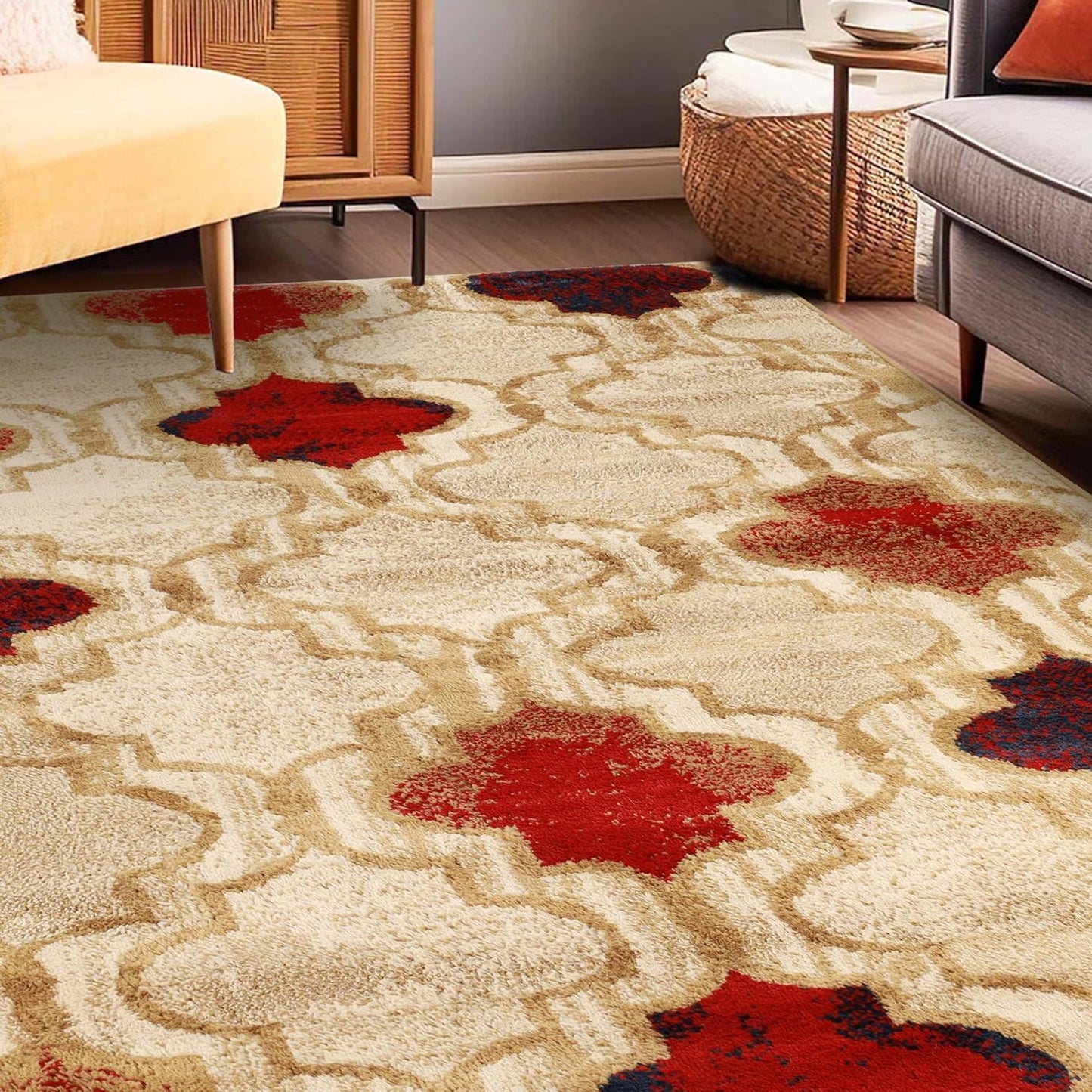 Indoor Large Area Rug, Viking Modern Trellis Design, 4 Ft. X 6 Ft., Beige