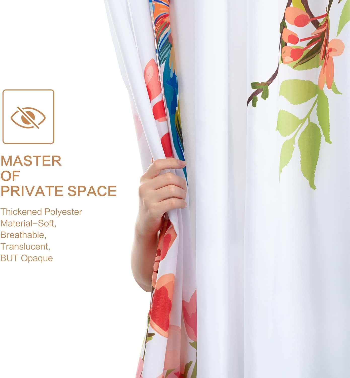 Watercolor Hummingbird Floral Shower Curtain, Spring Pink Peach Blossom Butterfly Bird, Waterproof Polyester Fabric with Hooks, 72 X 72 Inches