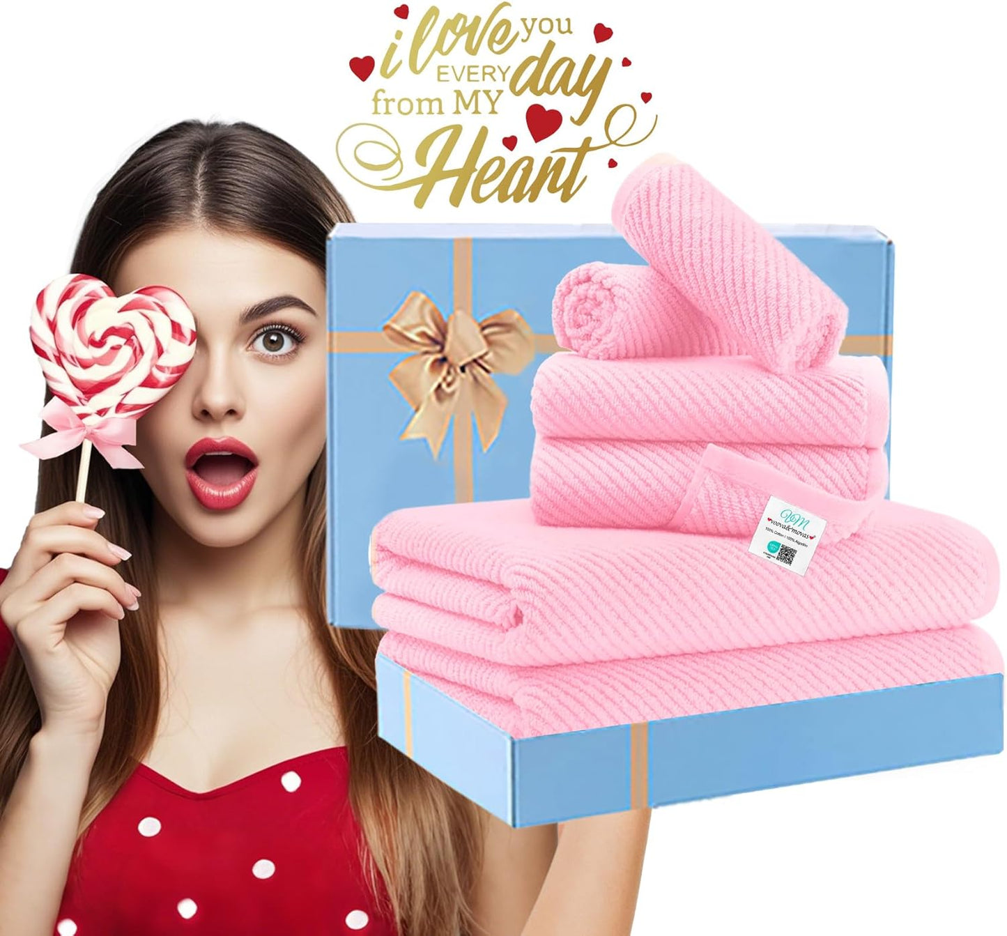 Pink Towels - 100% Cotton, Soft, Quick Dry, Lightweight, Towel Set of 6