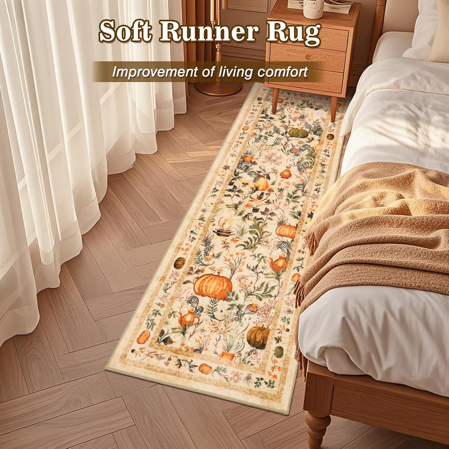 Pumpkins Fall Runner Rug Low Pile, Thanksgiving Kitchen Rugs 2X6Ft, Washable Holiday Mats for Kitchen Floor Non-Slip, Autumn Home Decor for Bedroom Entryway Laundry Room (Orange)