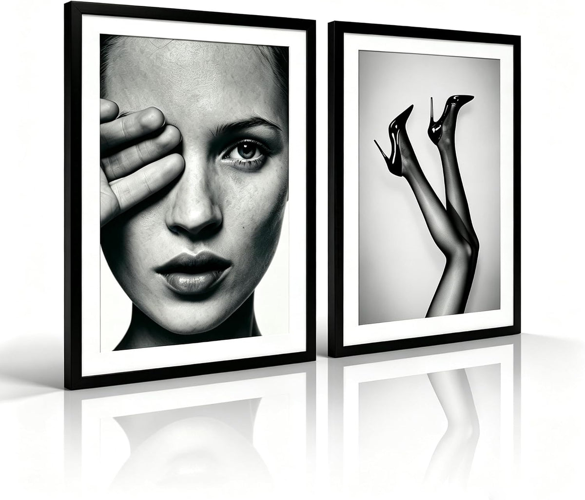 Set of 2 Framed Fashion Wall Art Canvas Prints Black and White 12X16 Inch