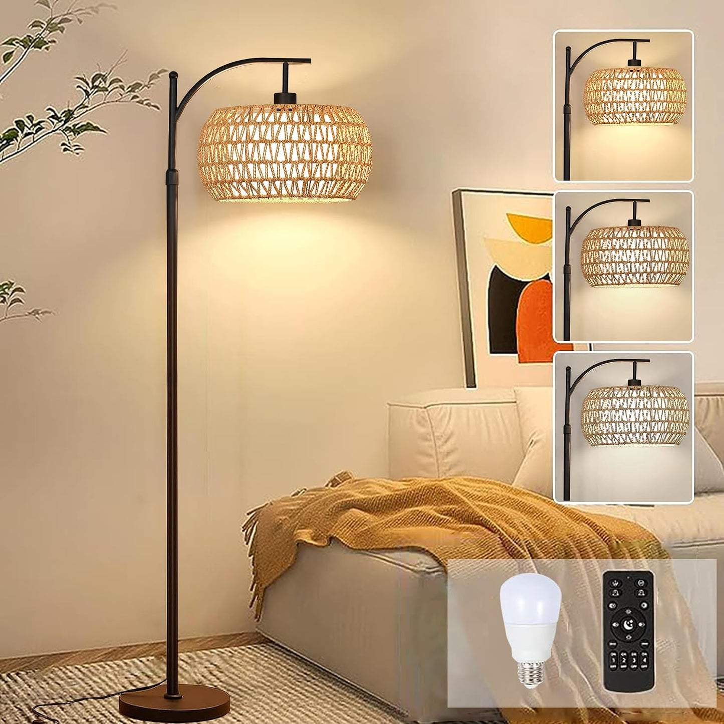 Arc Floor Lamps with Remote Control, Dimmable LED, Black Standing Lamp with 3 Color Temperature 