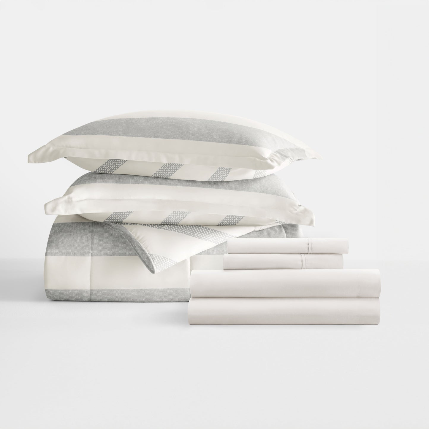  King Bedding Bundle, Patterned Microfiber Comforter and Solid Sheet Set in Distressed Stripe Light Blue