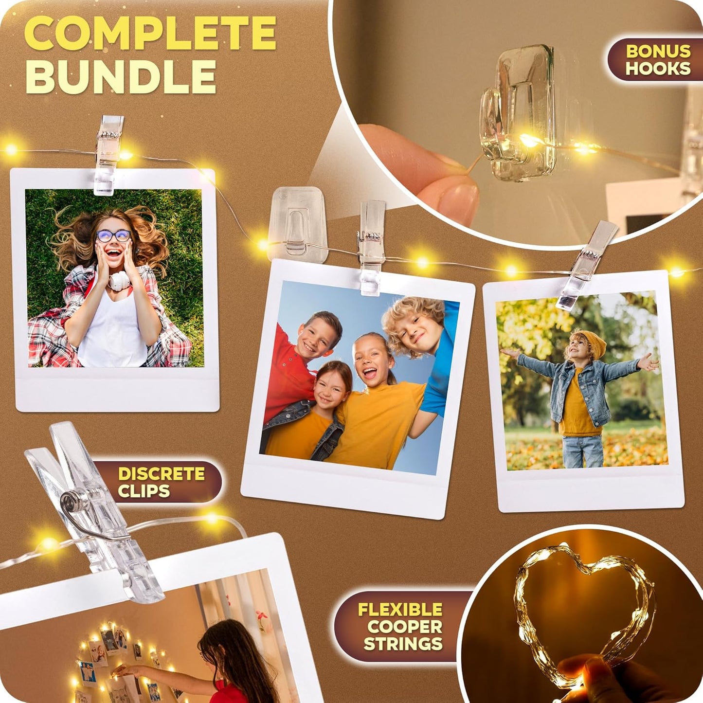 Photo Clips String Light - Dreamy Fairy Lights with Clips - Stocking Stuffers for Teen Girls (50 LED, 16.4 Ft)