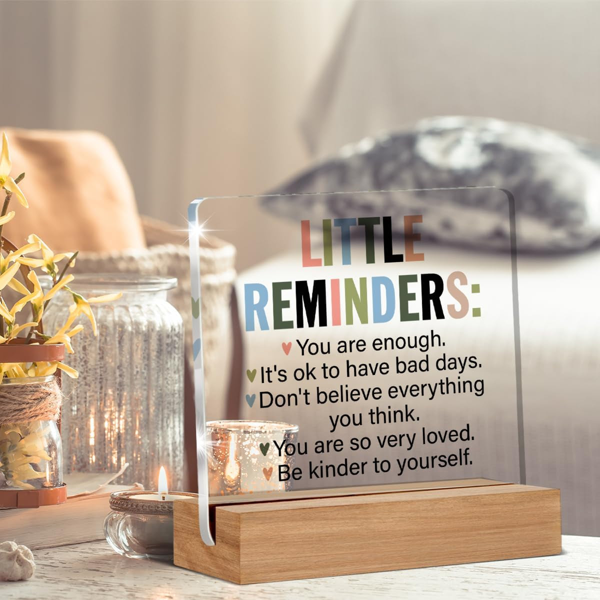 Inspirational Motivational Little Reminders You Are Enough Clear Desk Decorative Sign Acrylic Sign with Wooden Stand