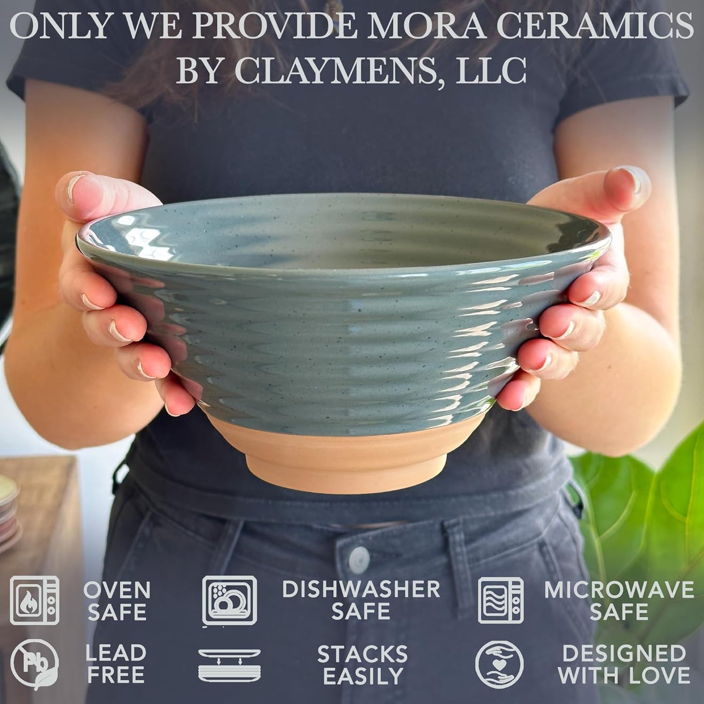 Mora Ceramic Ramen Bowl Set of 2, 45Oz, Modern Kitchen - Charcoal