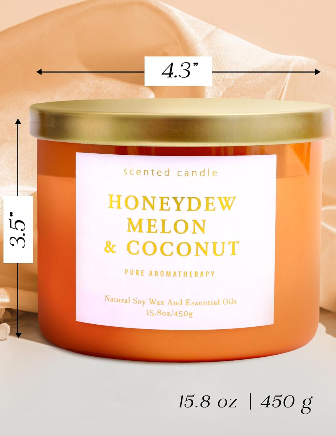 Honeydew Melon & Coconut Candle - Large 3 Wick Scented Soy Candle ,15.8 Oz