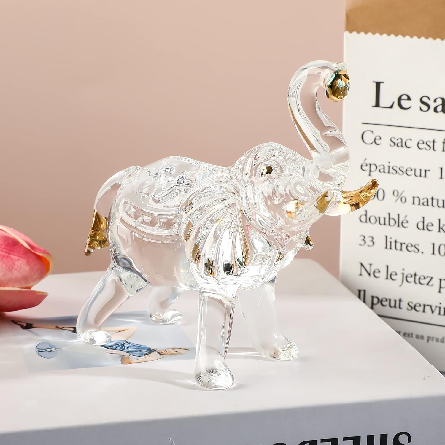 Handmade Crystal Elephant Figurine, Elephant Statue Decor, Crystal Animals Figurines for Home Decoration