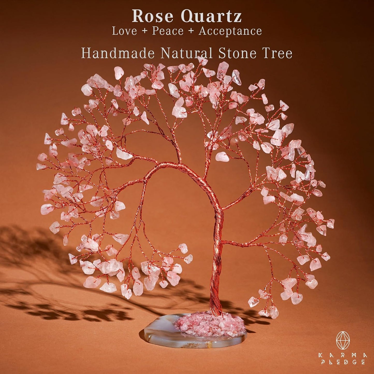 Rose Quartz Crystal Tree of Life, Wall Decor to Bring Money & Good Luck, Handmade Healing Chakra Tree 