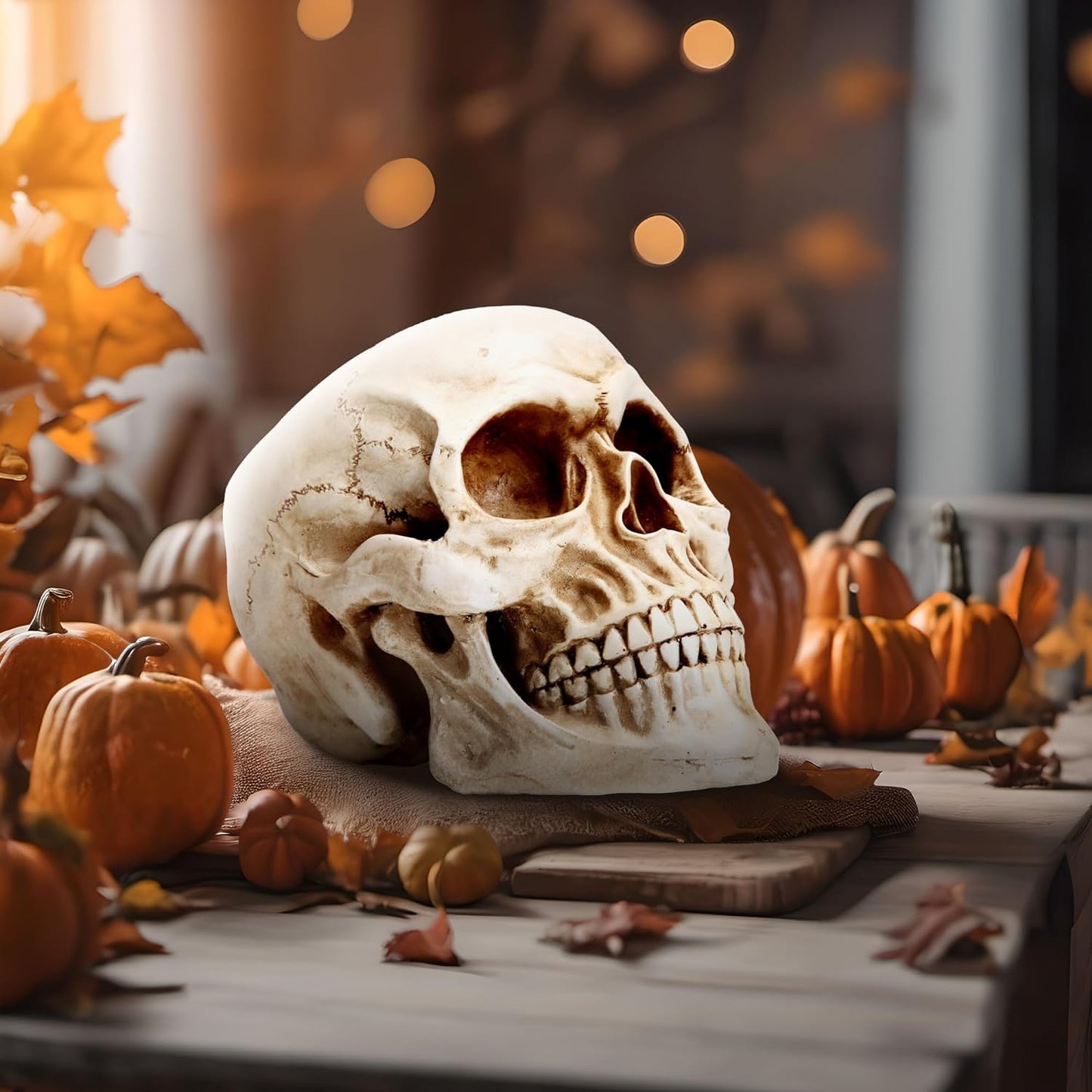 Resin Halloween Skull Statue, Human Head Model for Home Decoration, (White)