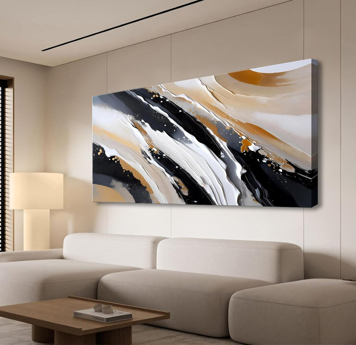 Canvas Wall Art for Living Room Abstract Wall Decor Brown and Black White Modern Canvas Wall Paintings Modern Artwork for Bedroom Bathroom Office Home Decor Can Be Hung Directly 20"X 40"