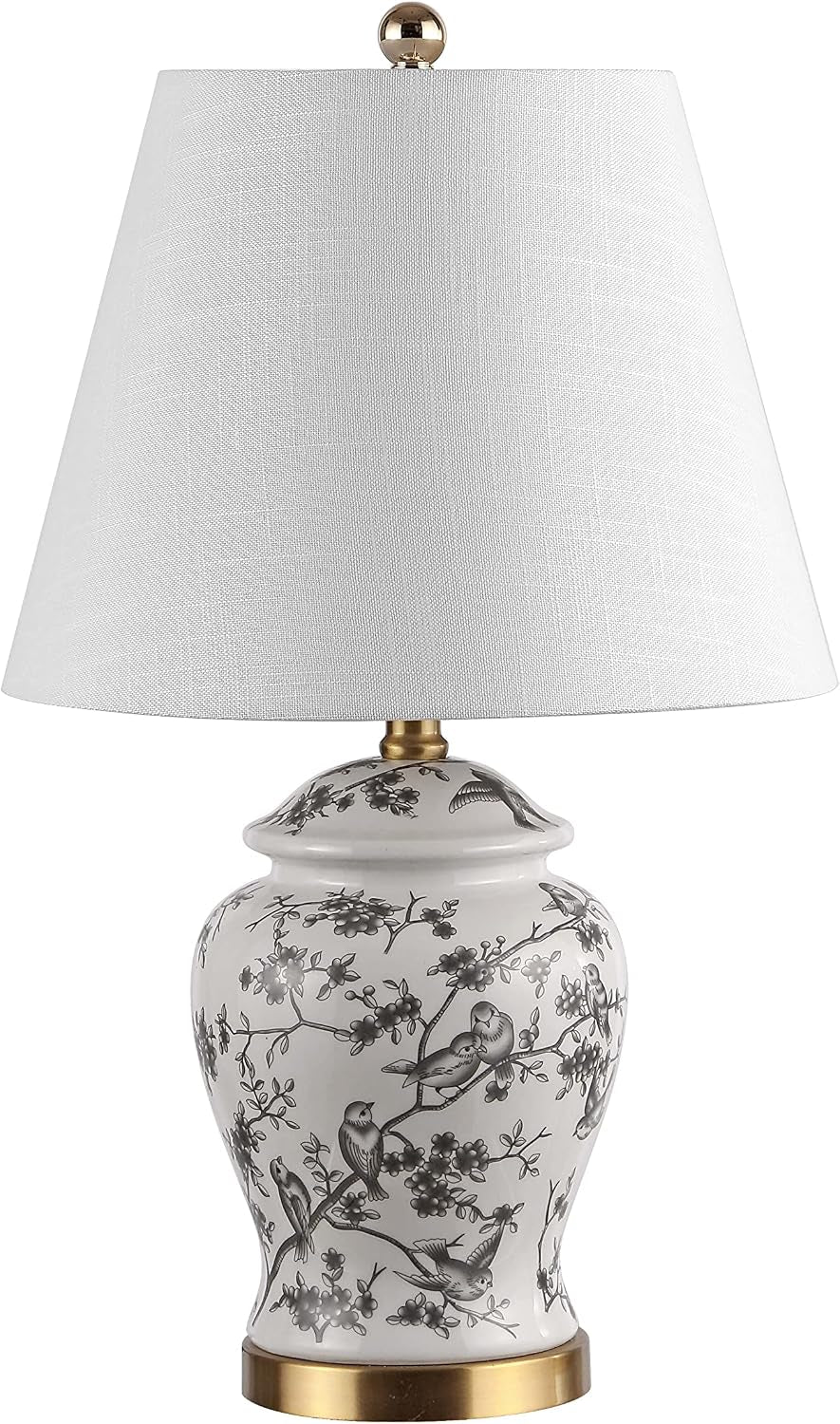 Penelope Ginger Jar 22" LED Table Lamp, Gray/White, Ceramic Metal Construction, Linen Empire Shade, Brass Gold, LED Bulb Included