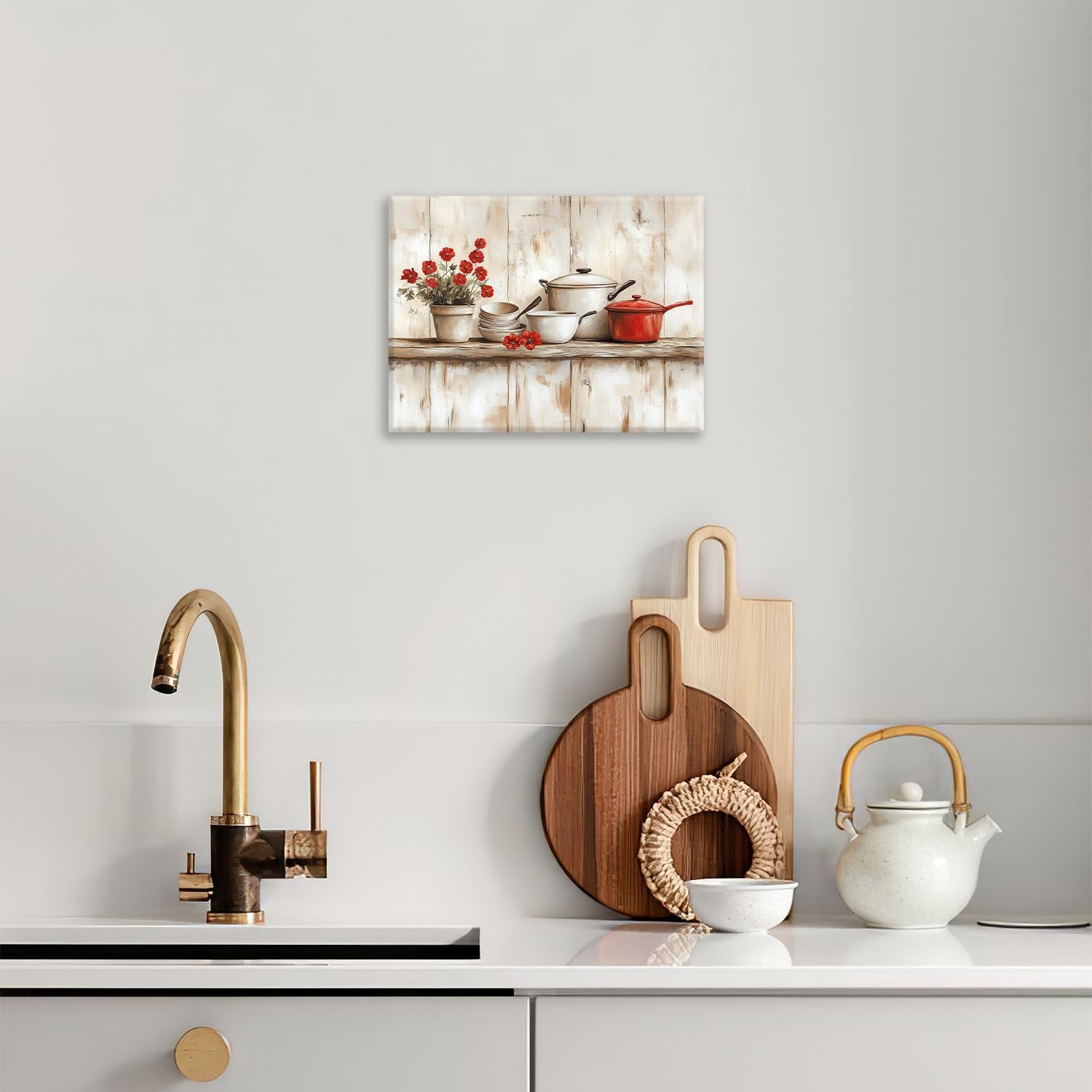 Rustic Kitchen Wall Art, Farmhouse Flower Pictures Wall Decor, 16"X12"