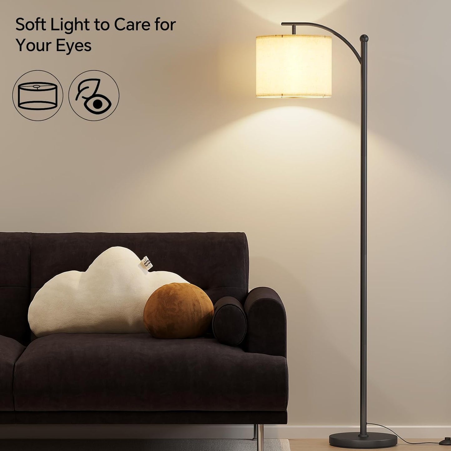 Arc Floor Lamp, Modern Floor Lamp with 3 Color Temperatures Bulb, Metal Standing with Adjustable Hanging, Black