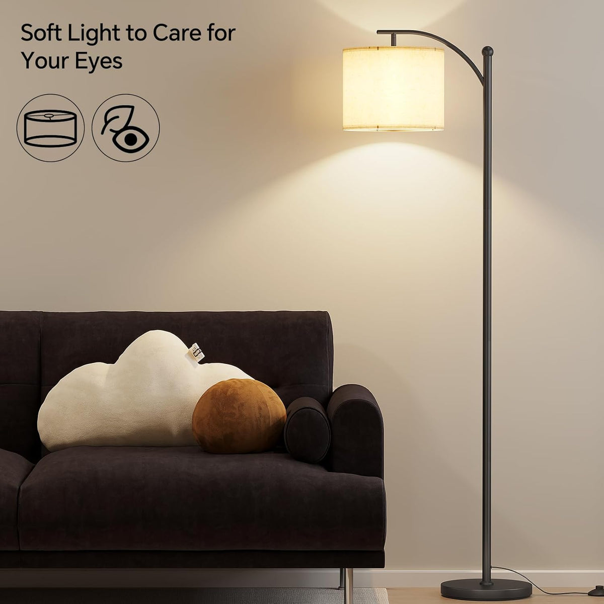 Arc Floor Lamp, Modern Floor Lamp with 3 Color Temperatures Bulb, Metal Standing with Adjustable Hanging, Black