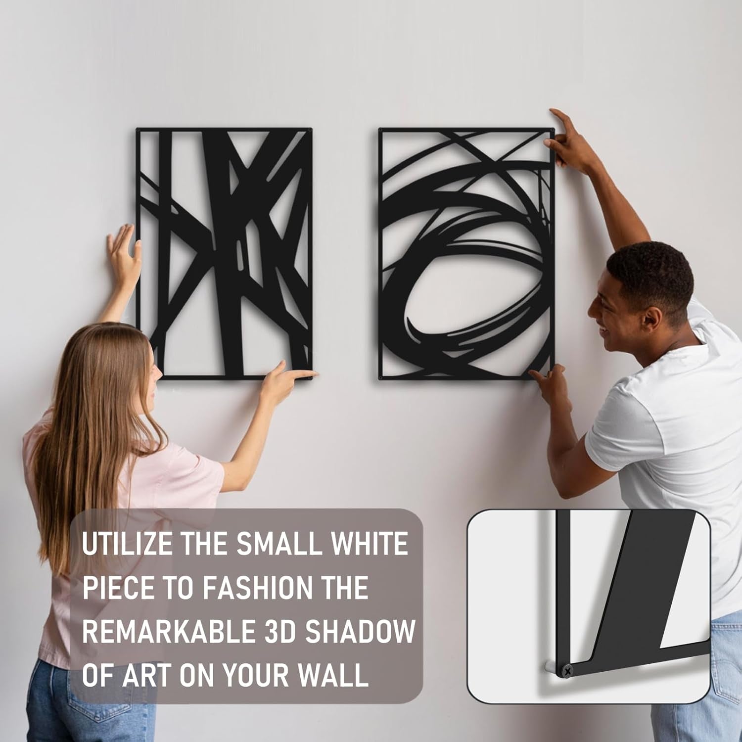 Black Abstract Wall Art, Metal Art Wall Decor, Modern Large Wall Art, 3D Abstract Wall Sculptures (4 Pack, 16 X 11 In)