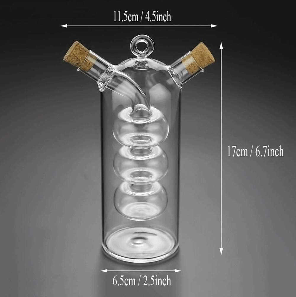Olive Oil and Vinegar Dispenser Cruet Bottles, 2 in 1 Transparent Dual Glass for Kitchen 