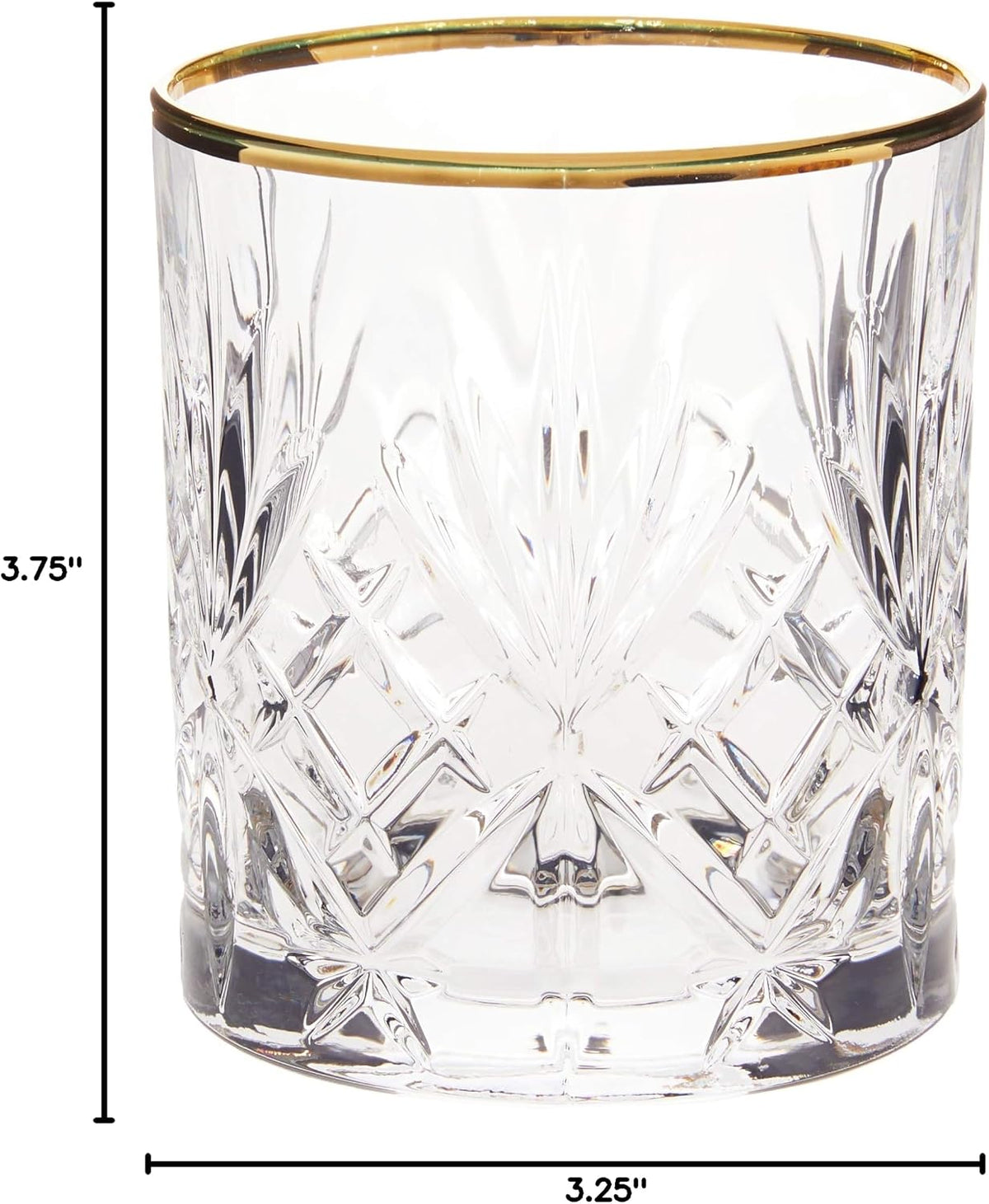 Siena Collection Crystal Double Old Fashion Beverage Glass with Gold Band Design, Set of 4,10 FL OZ