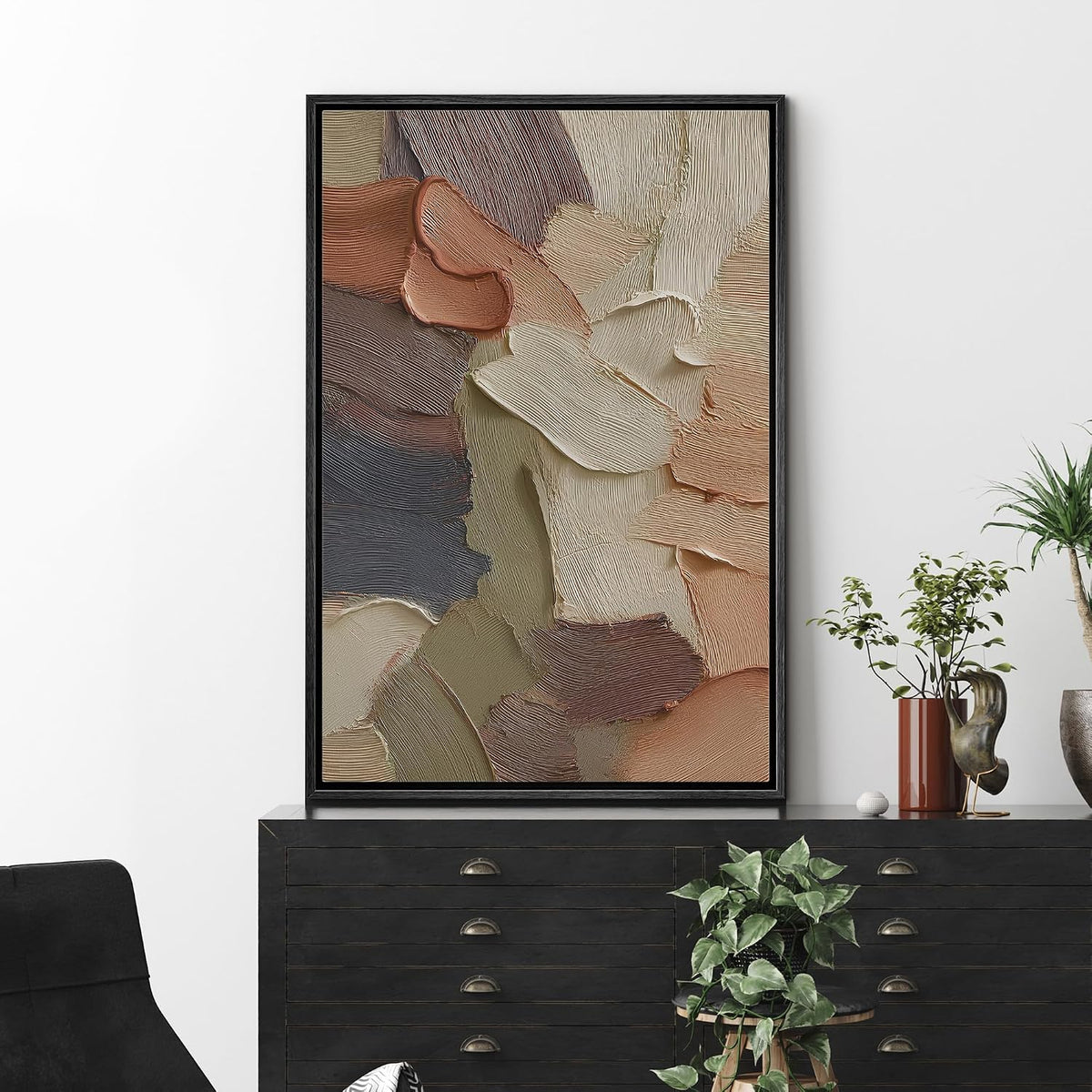 Framed Canvas Print Wall Art Warm Tone Abstract Earthy Modern Art Contemporary Multicolor Ultra for Living Room, Bedroom, Office - 24"X36" Black