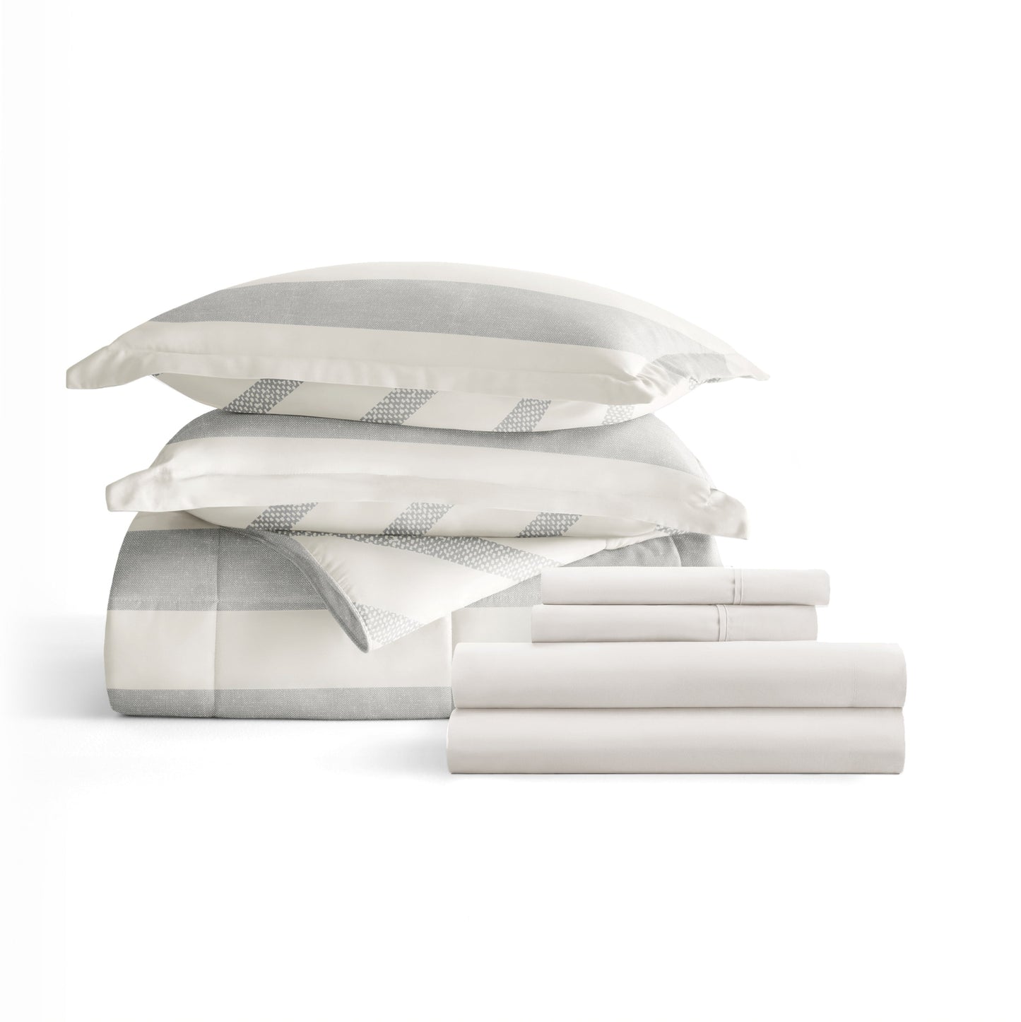  King Bedding Bundle, Patterned Microfiber Comforter and Solid Sheet Set in Distressed Stripe Light Blue