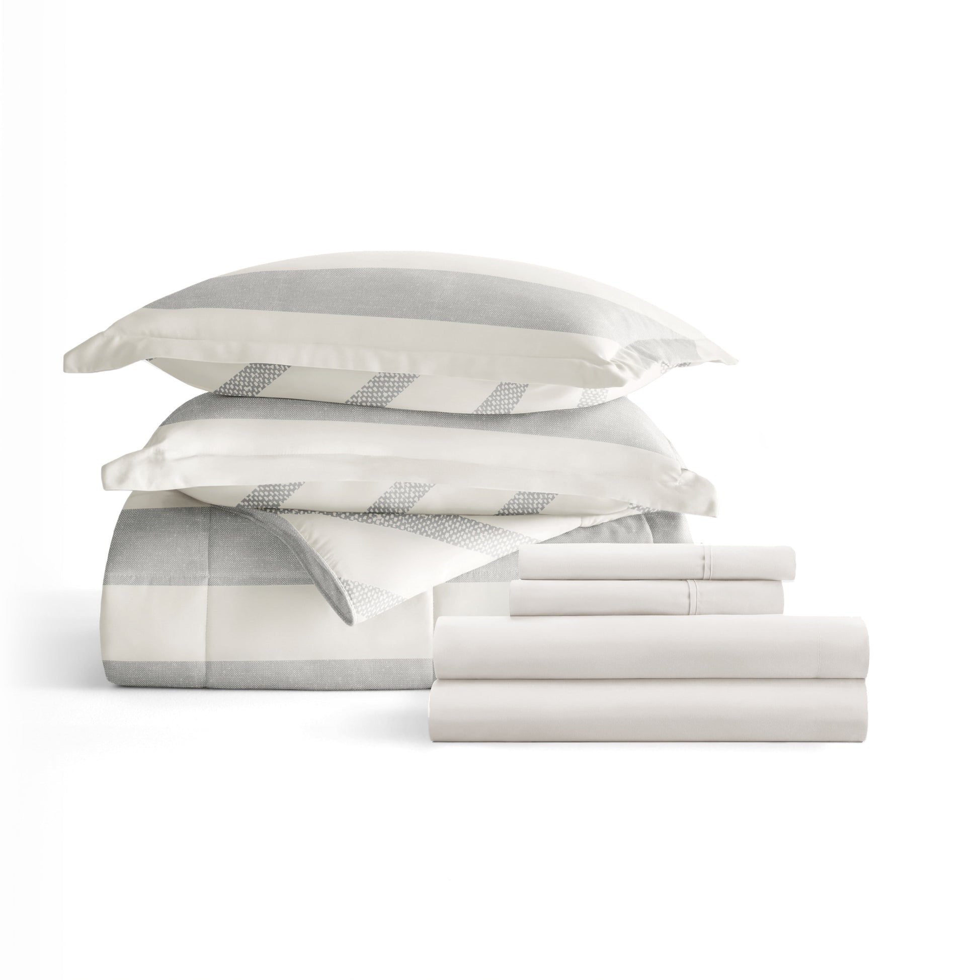  King Bedding Bundle, Patterned Microfiber Comforter and Solid Sheet Set in Distressed Stripe Light Blue