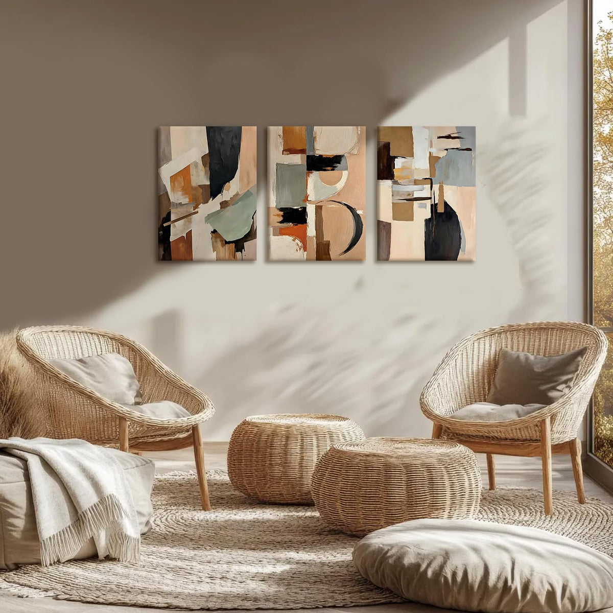 3Pcs Framed Abstract Textured Canvas Print Wall Art 12X16 Inches