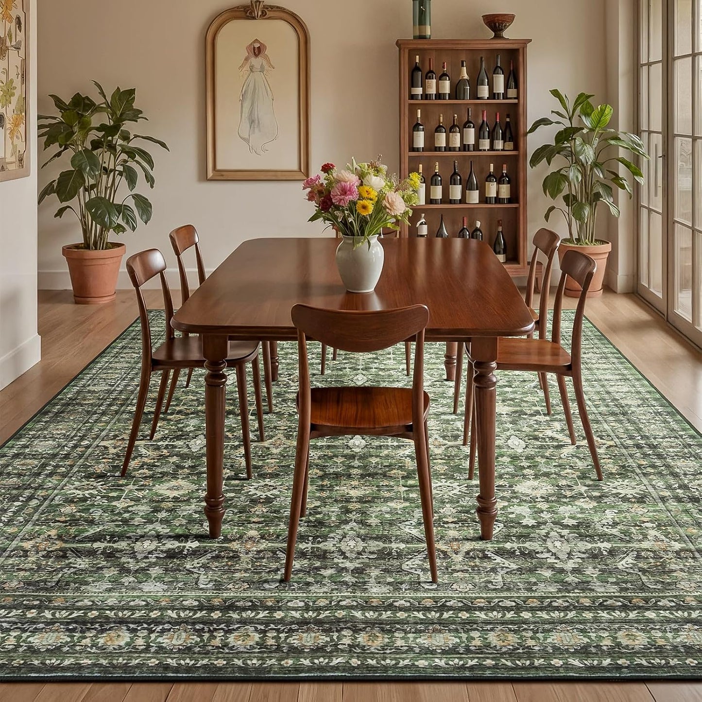 Green 8X10 Area Rug, Washable Non-Slip Large Carpet