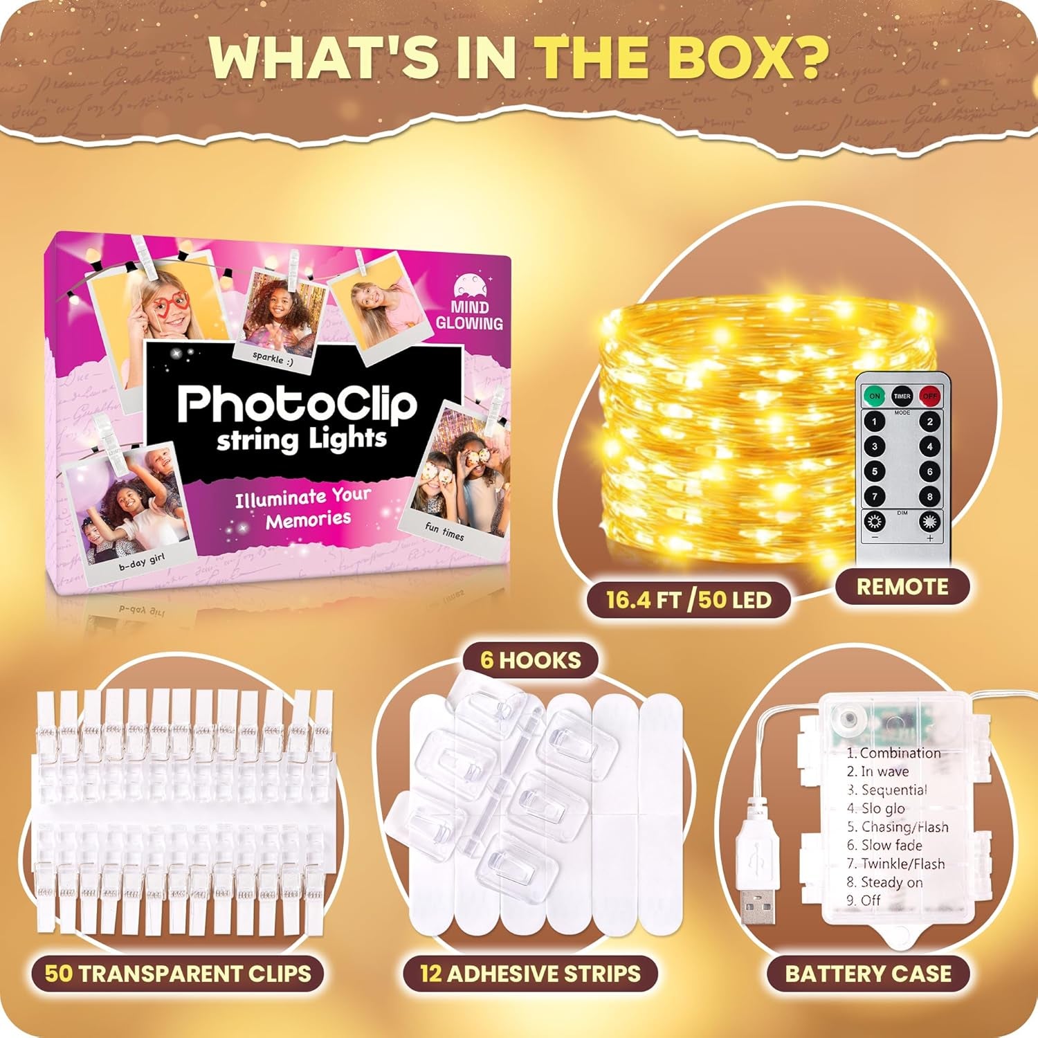 Photo Clips String Light - Dreamy Fairy Lights with Clips - Stocking Stuffers for Teen Girls (50 LED, 16.4 Ft)