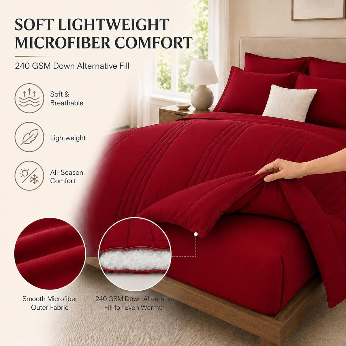Queen Comforter Set with Sheets, 7 Pieces Bed in a Bag Queen Red