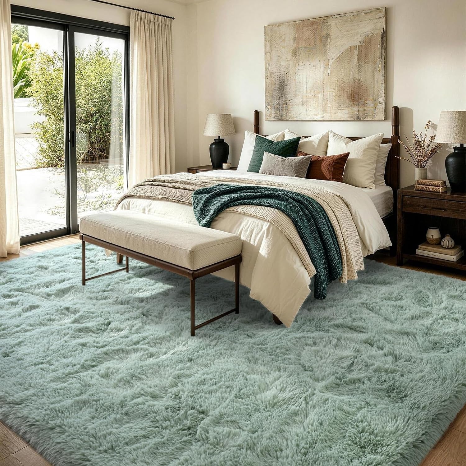  Fluffy Area Rug, 5X8 Non-Slip (Light Green) 