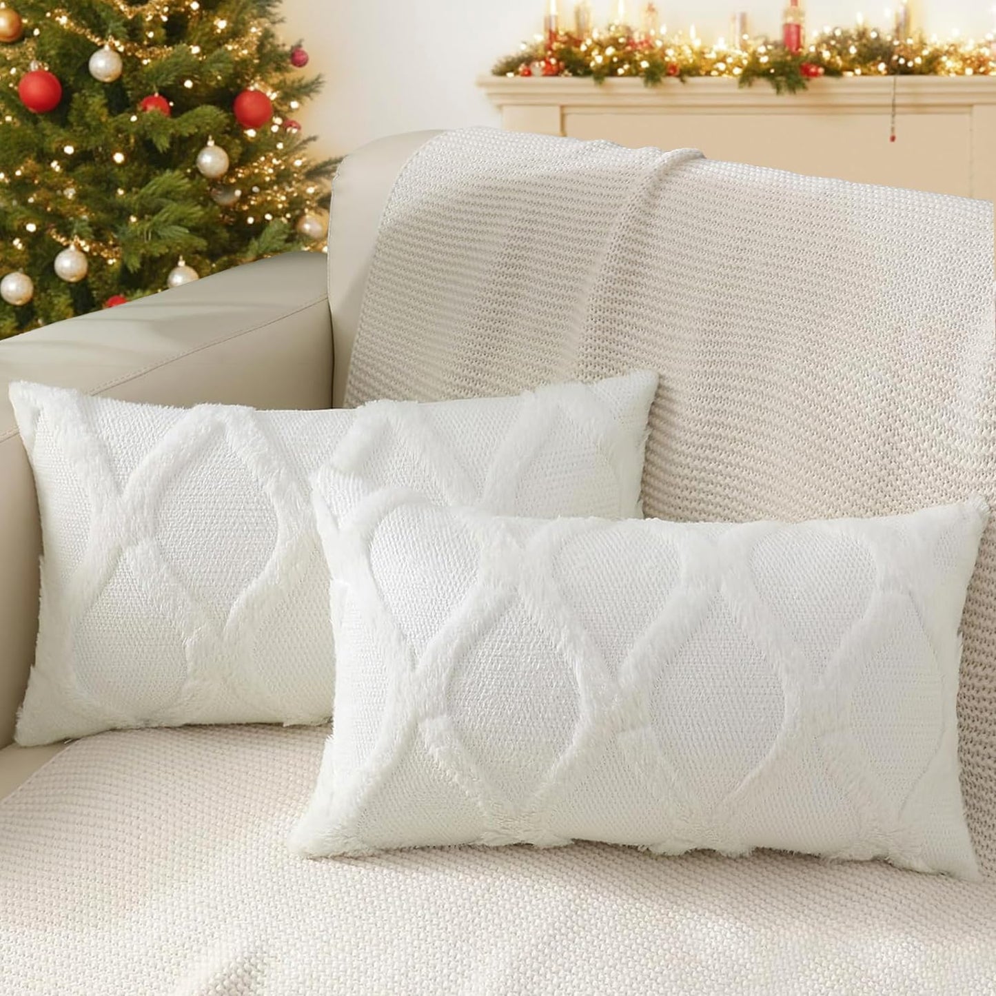 Decorative Throw Pillow Covers 12X20 Set of 2, Cream White