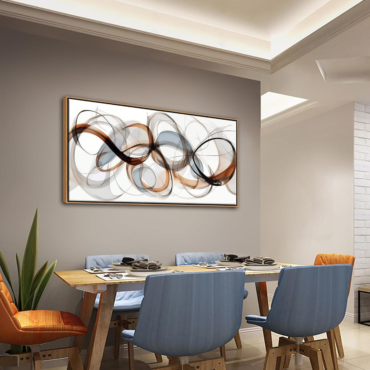 Large Wall Art - Framed Canvas Wall Art - Textured Brown Modern Abstract Artwork 20×40IN Wood Frame