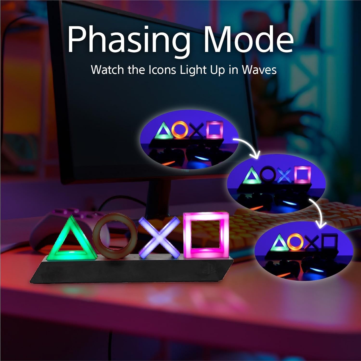 Playstation Controller Icons Light with 3 Light Modes - Sound Reactive, Dynamic Phasing, and Standard Mode 