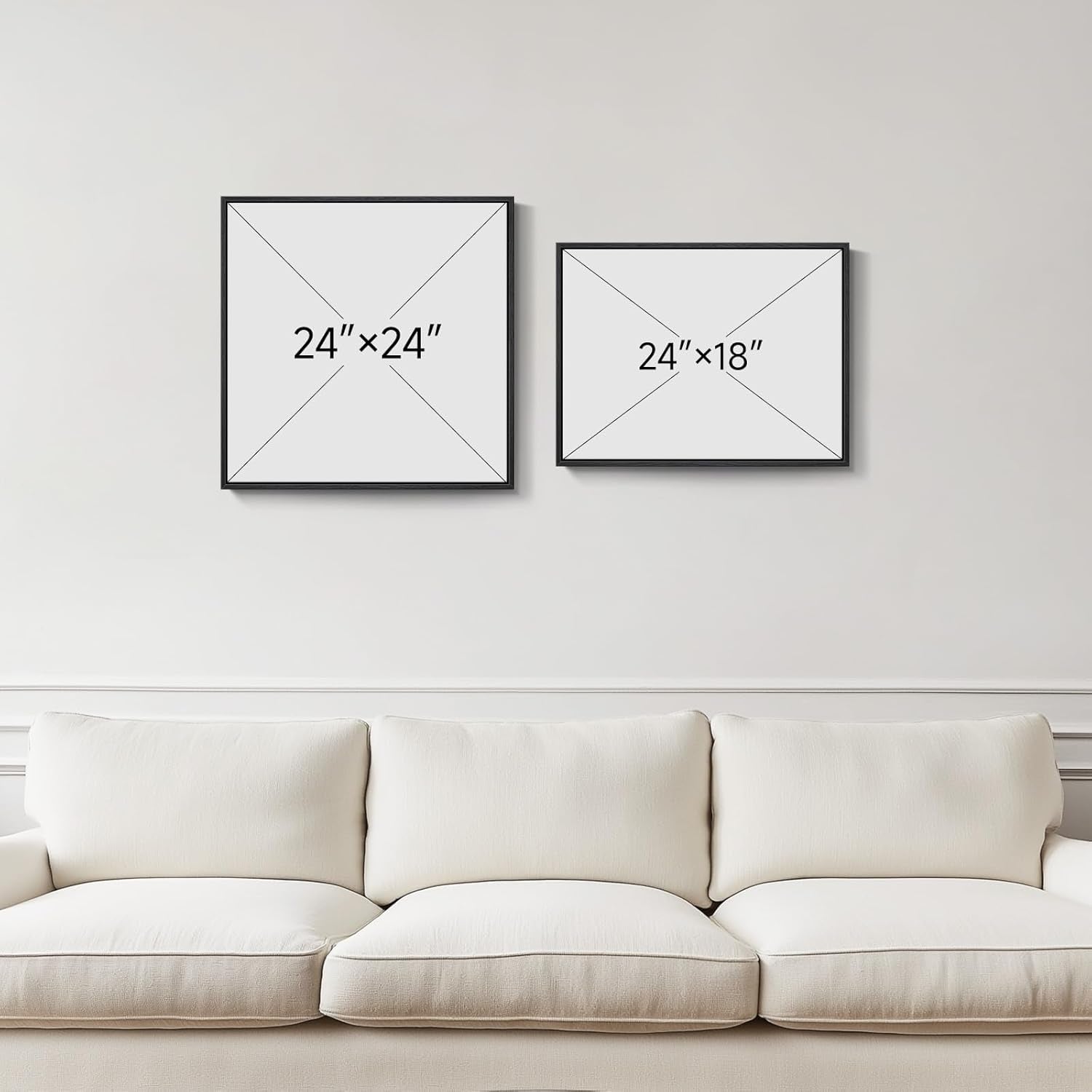 Framed Abstract Neutral Boho Wall Art Set of 2 for Living Room, Mid Century Modern Floral Print Canvas Artwork for Walls, 24X24 & 24X18 Inch