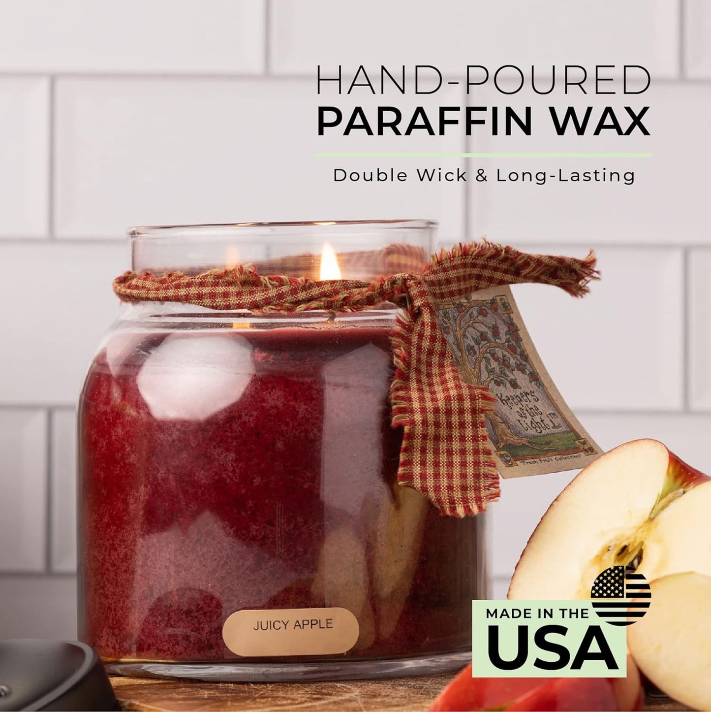 - Juicy Apple - 34Oz Papa Scented Candle Jar with Lid - Keepers of the Light - 155 Hours of Burn Time, Gift for Women, Red | Long Lasting Aromatherapy Candle with up to 155 Hours of Burn Time - Gift Ready (34Oz)