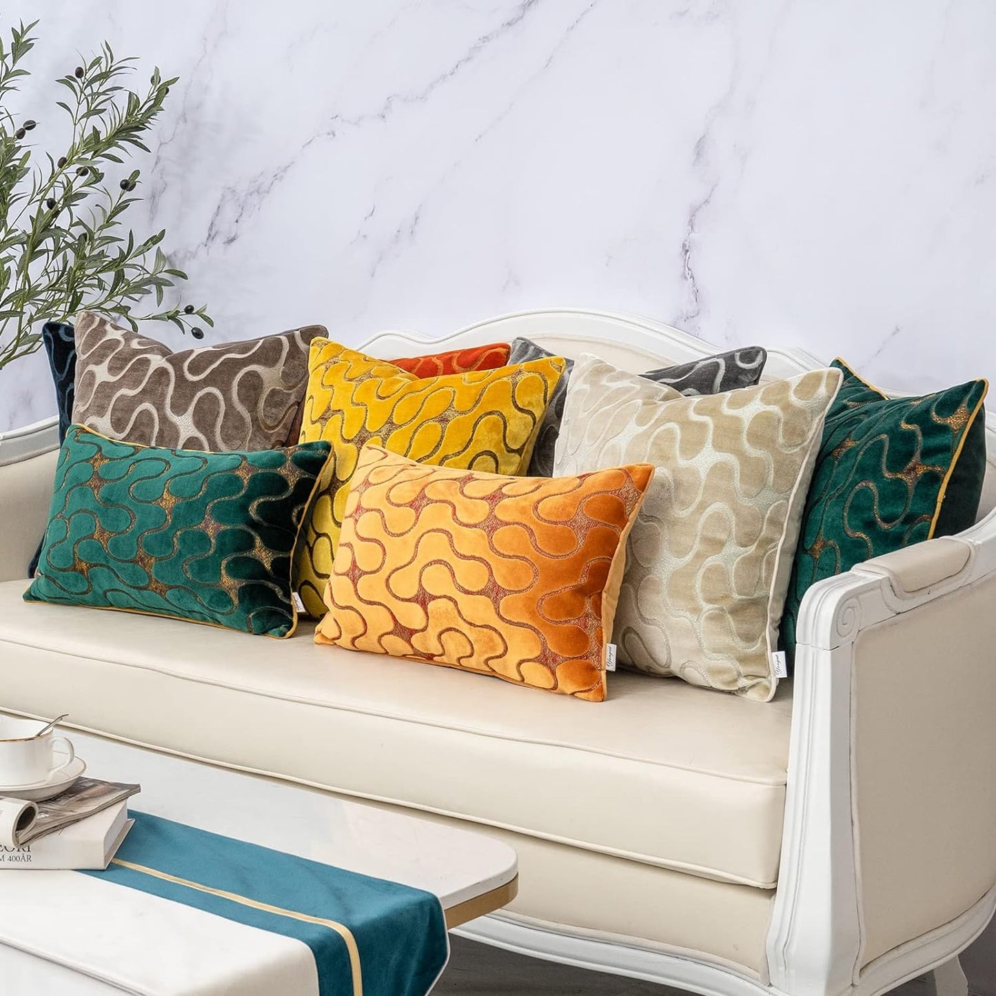 Green Throw Pillow Cover Wavy Cushion Cover Modern Zippered Rectangular Pillowcase for Sofa Couch Bedroom Living Room Home, 12X20 Inch