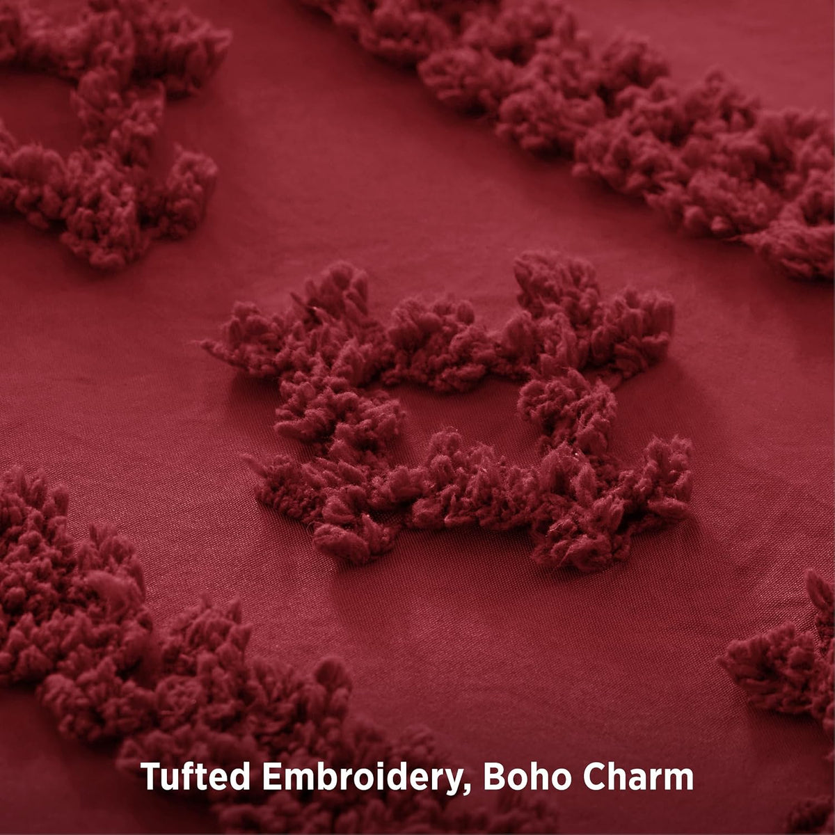 Tufted Boho Comforter Set Twin, Bedroom Decor Bedding Set Red