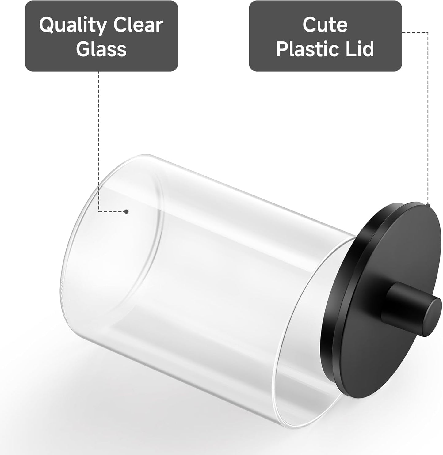 Glass Holder Dispenser - 10 Oz Clear Canister Apothecary Jar, (2 Pack, Black)