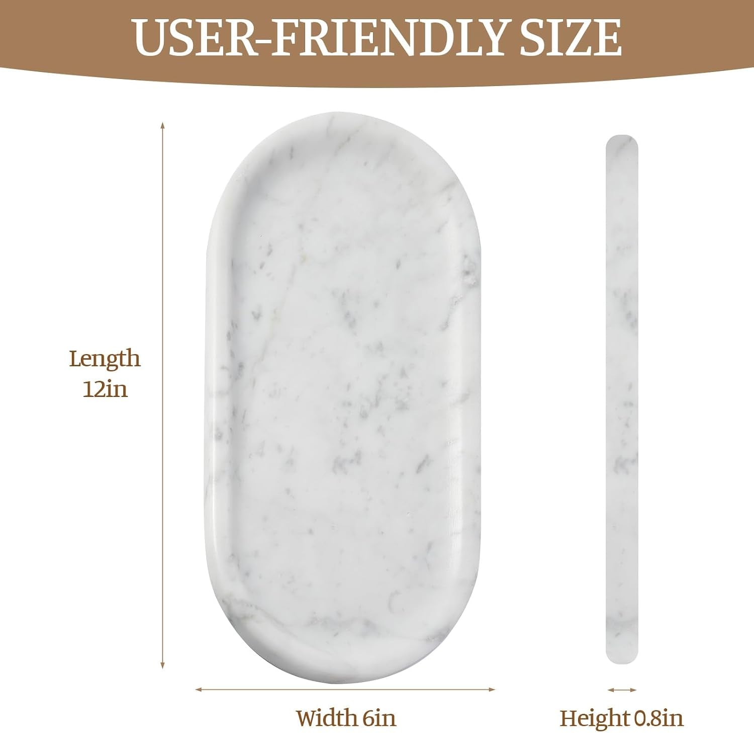 Bianco Carrara Countertop Decorative Marble Tray, 12"X6" 