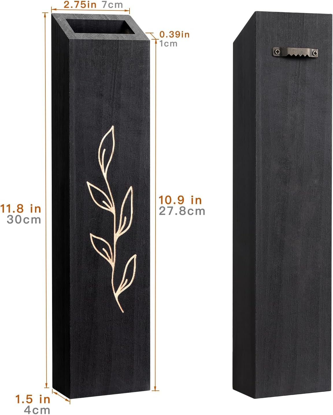 Farmhouse 4 Pack Wood Wall Planter, Indoor Pocket Wall Vases Decor (Black)