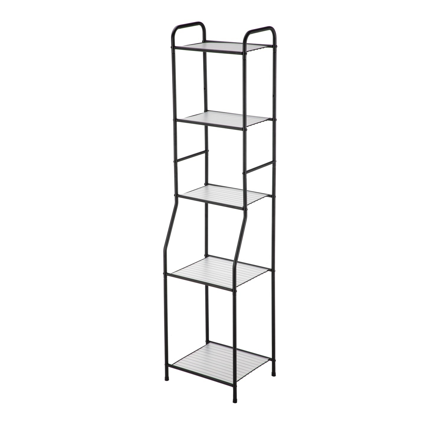Matte Black Steel 5-Shelf Bathroom Storage Tower Unit