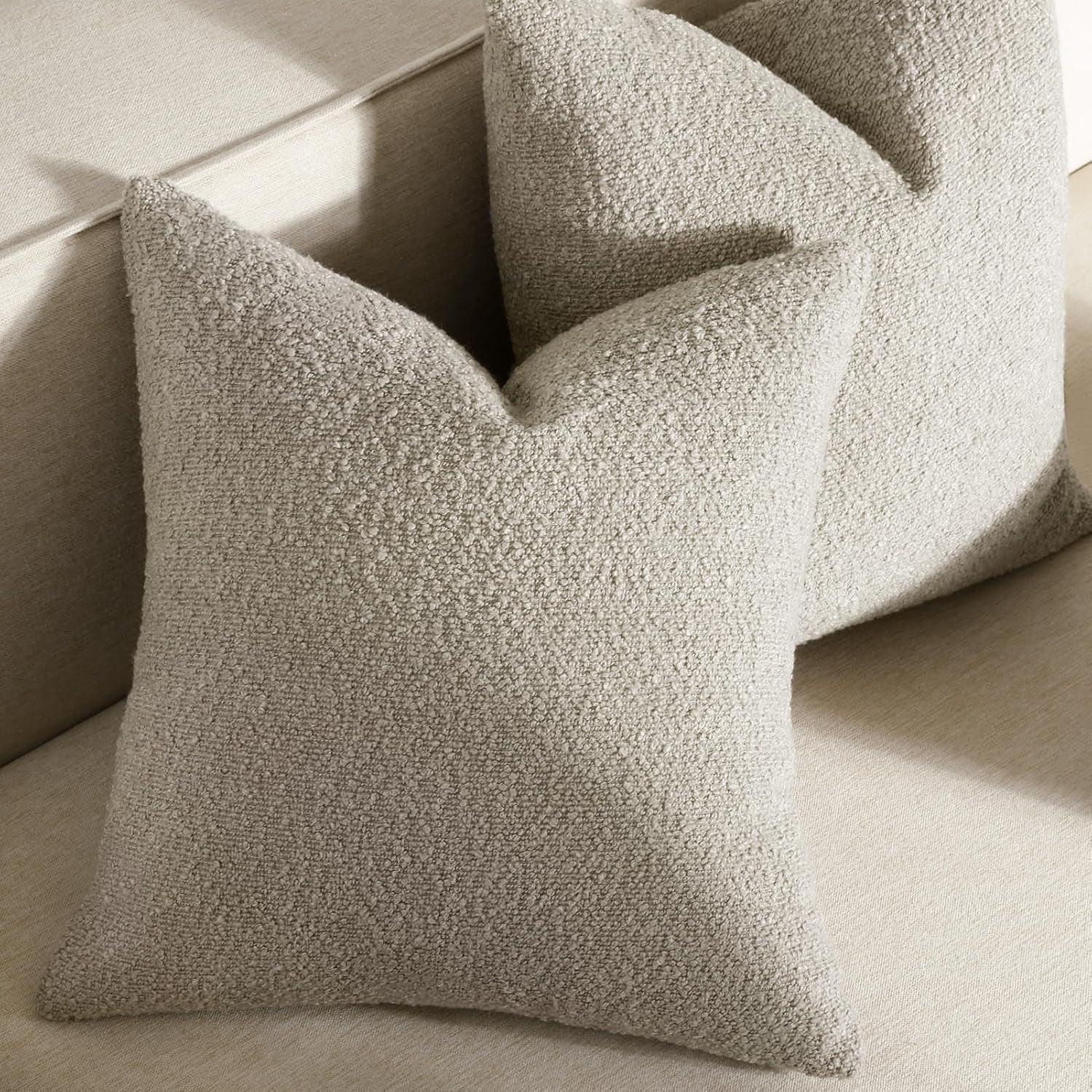 Throw Pillow Covers 20 X 20 Inch, Set of 2, Decorative Soft Solid Boucle Textured Pillow Cover, Beige