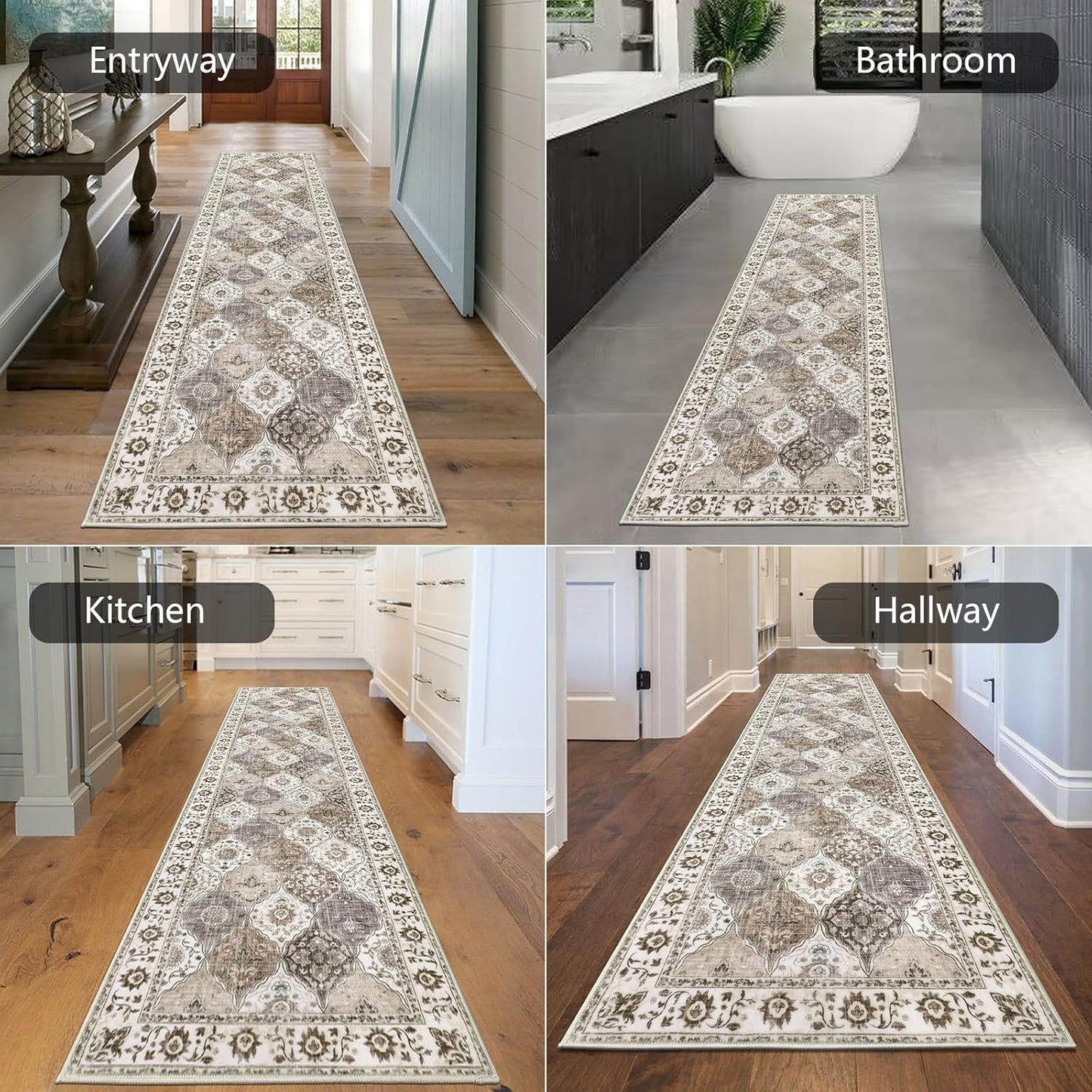 Hallway Runner Rug 2'X8' Washable Vintage, Non-Slip