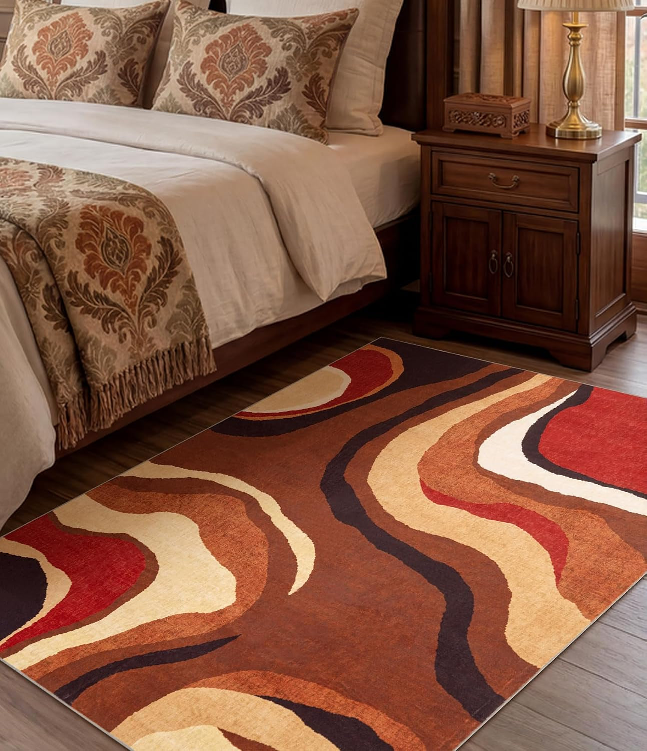 Farmhouse Brown Retro Burnt Orange Area Rug 3X5 Washable, Unique Colorful Rug 