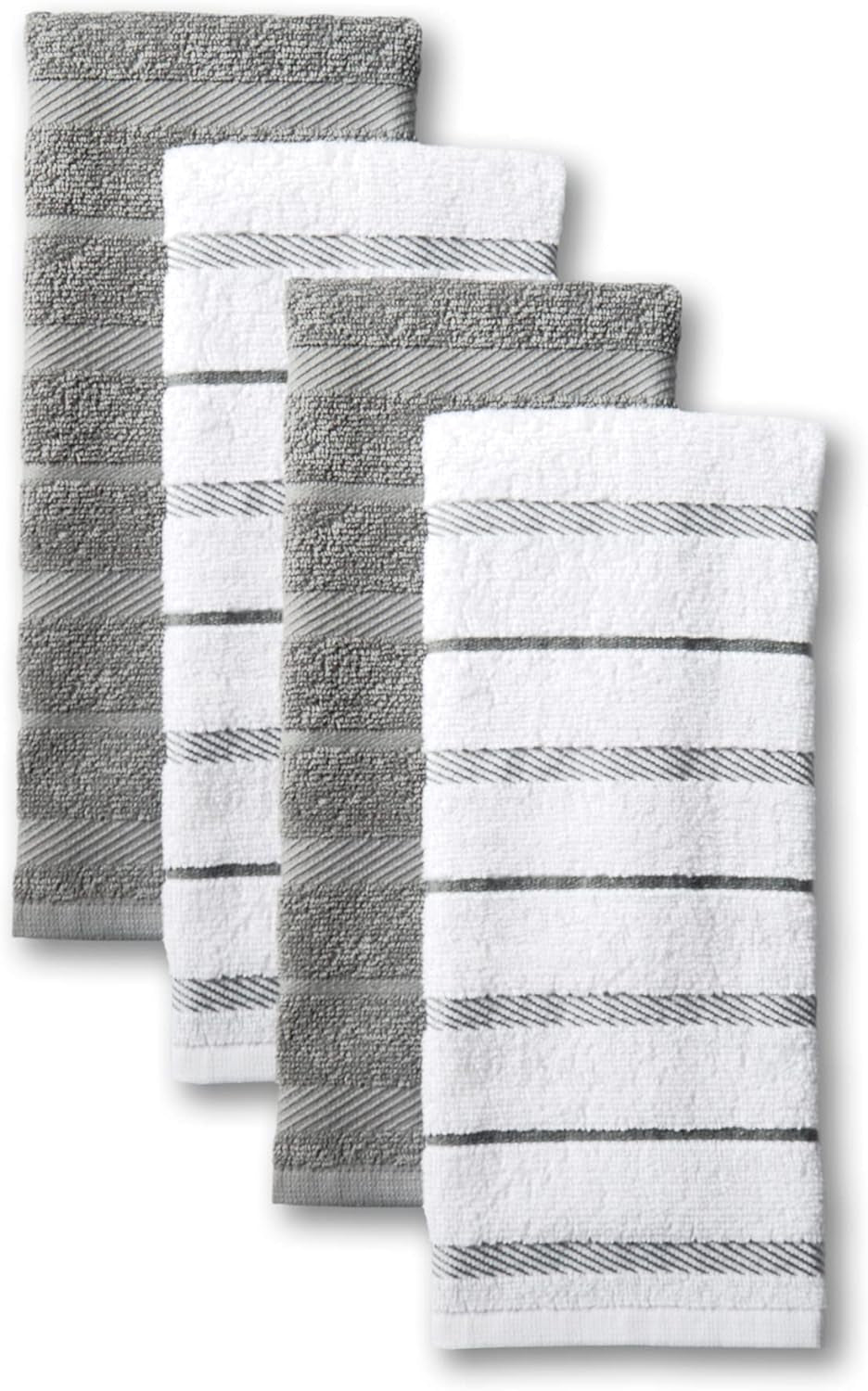 Albany Kitchen Towel 4-Pack Set, Grey/White, 16"X26"