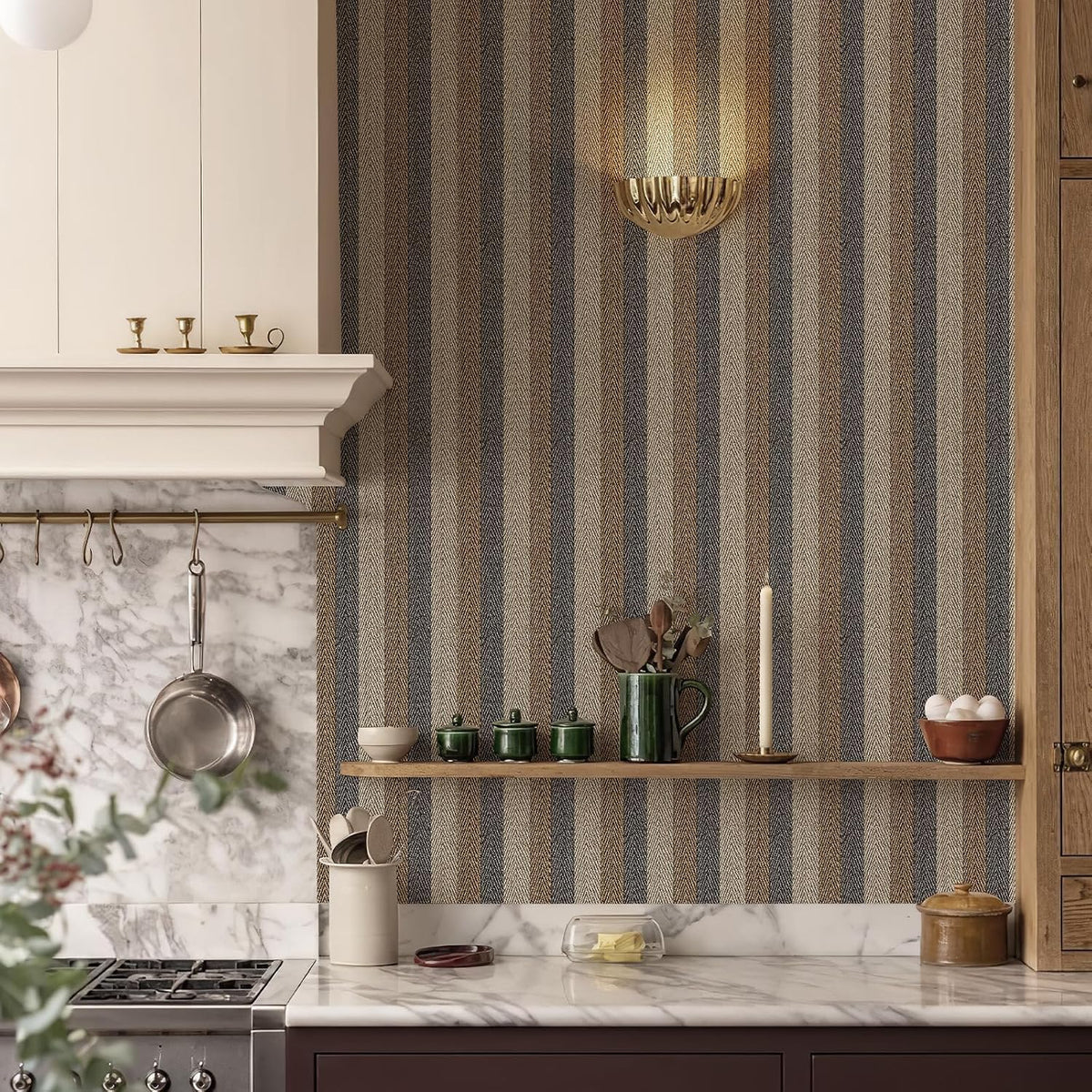 Textured Fabric Geometric Peel and Stick Wallpaper 17.3"X800" Black/Grey/Brown Stripes 