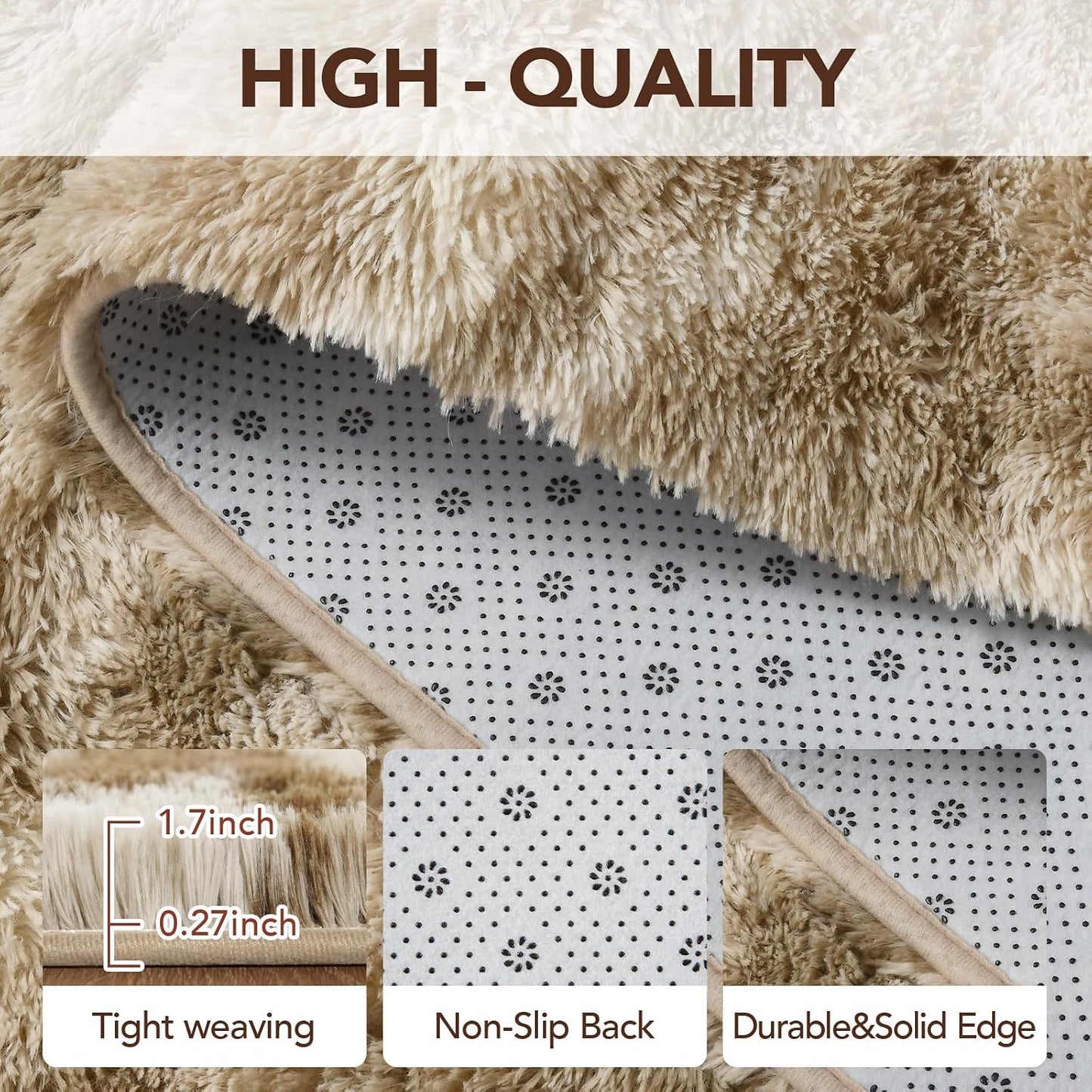  Fluffy Area Rug, 5X8 Non-Slip (Tie-Dye Striped Tan)