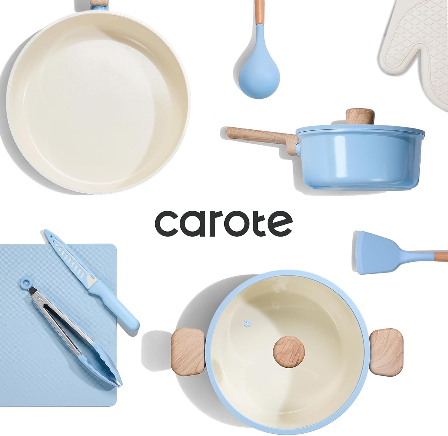 24Pcs Ceramic Cookware Set, Pots and Pans Non Stick Kitchen Cookware Sets, Pots and Pans Set Cooking Set with Knife Set