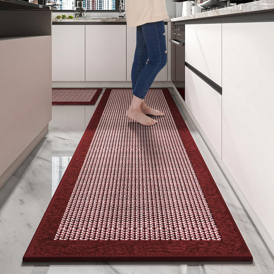 NonSlip Kitchen Rugs Sets of 2 - Extra Large 2.5'X6' + 20"X32" Runner Rugs for Kitchen, Absorbent Kitchen Mat for in Front of Sink 2 Piece Red