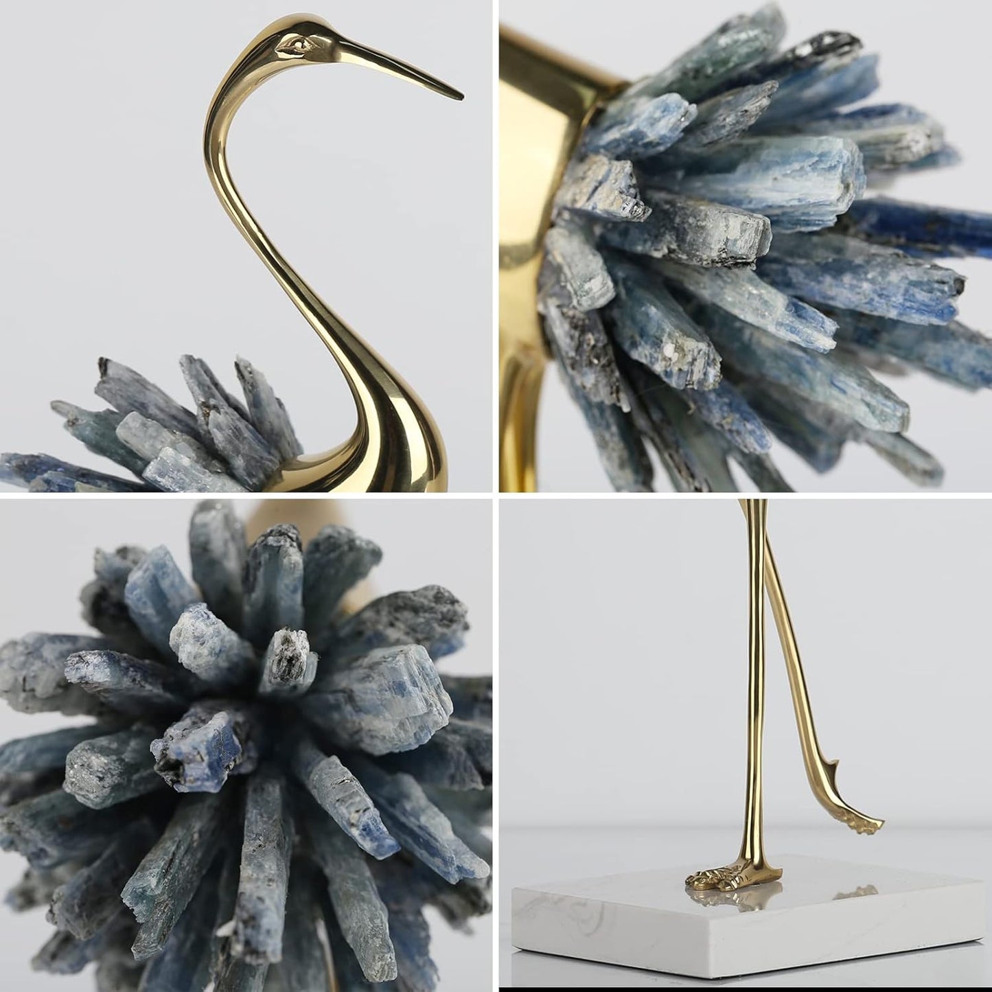 Gold Decor Accents, Brass Birds Statues Gold Home Decor Modern Crystal Decor Ornaments for Living Room (Blue B)